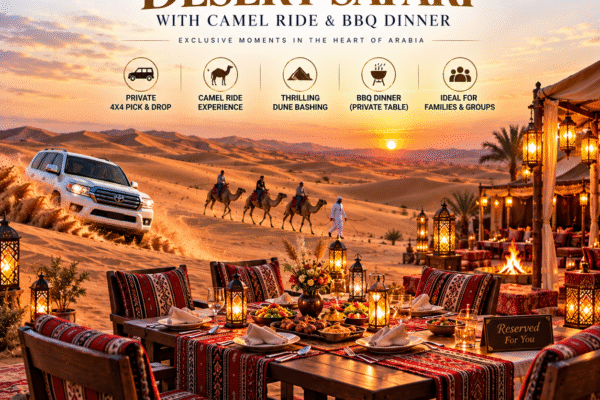 Private Desert Safari with Camel Ride & BBQ Dinner